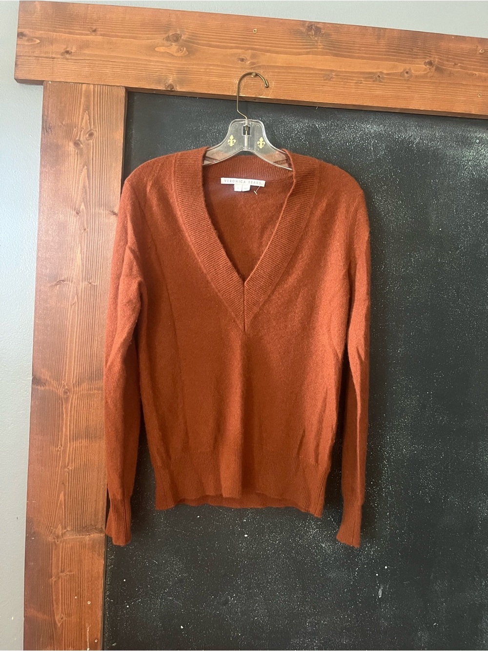 Veronica Beard Coleta V-Neck Sweater in Rust Brown size S Cashmere